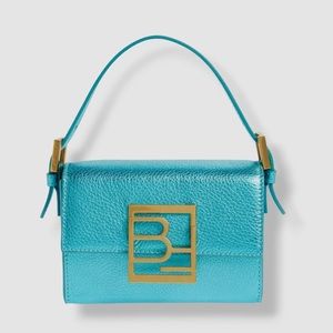 By FAR metallic blue mini handbag